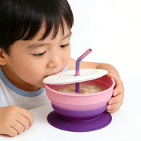 Bol pliable en silicone pour bébé avec base à forte ventouse, ensemble de bols d'alimentation portables pour nourrissons, idéal pour les voyages avec sac de rangement