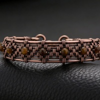 Junhong Jewelry CB001W Pulseras de Cobre Puro 99.99% con Diseño Geométrico Clásico de Tres Colores y Cristales de Imitación, en Caja de Regalo