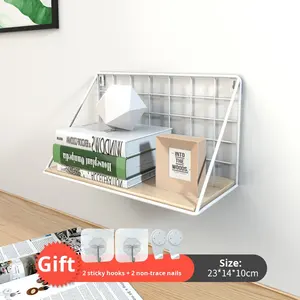 رف تخزين معدني مثقب يُثبت على الحائط بطبقة واحدة، سلة معلقة للحائط، رف حائط لغرفة النوم/السكن الطلابي - Product Image 5