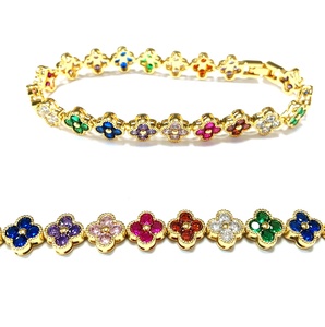 Tùy Chỉnh <span class=keywords><strong>Clover</strong></span> Cầu Vồng Cubic Zircon 14K 18K Vàng Mạ Phụ Nữ Tennis 5A Chất Lượng CZ Vòng Đeo Tay Đồ Trang Sức - Product Image 2