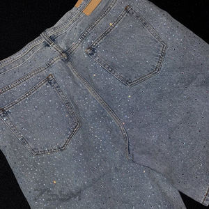 売れ筋カスタム卸売メンズハイバギー特大デニムジョート光沢のあるラインストーンウォッシュドスタイリッシュなストリートウェアY2K - Product Image 4