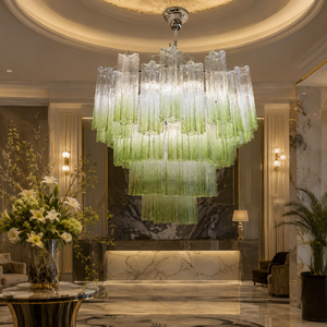 Lámpara de Araña de Cristal de Murano Estilo Francés, Dorado, <span class=keywords><strong>Luz</strong></span> Blanca Cálida LED, Altura Ajustable, Regulable, Instalación para Escalera - Product Image 1