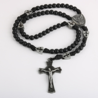 Collier chapelet catholique pour homme en paracorde, perles en bois noir, pendentif Saint Michel, crucifix, croix, fait main, religieux