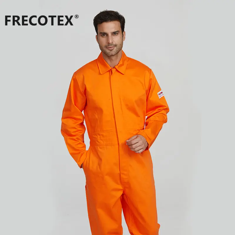 FRECOTEX Customized frc anti flame safety orange fire retardant industrial fr mechanics safety welding coveralls