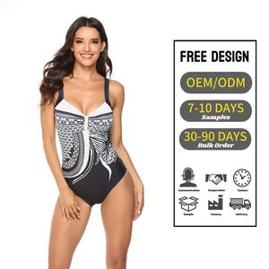 Costume da bagno intero a triangolo in chiffon stampato retrò con spalline e schiena scoperta per donna, 8 colori, prodotto dal produttore - Product Image 1