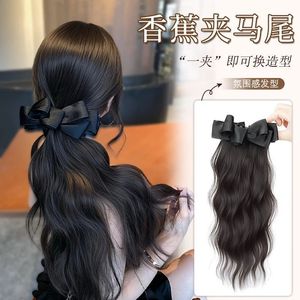Queue de cheval bouclée réaliste pour femme avec pince à cheveux en forme de nœud, style coréen, tresse volumineuse naturelle - Product Image 2