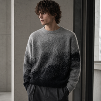 Pull en maille épaisse dégradé 7GG en mélange de cachemire et de laine pour homme, col rond brossé, effet ombré