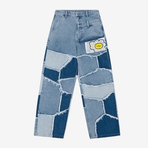 Vêtements pour hommes avec logo personnalisé jeans et chemises pour hommes jeans patchwork lavés jeans streetwear évasés empilés à l'état brut - Product Image 4