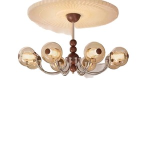 Lámpara de Techo Redonda de Estilo Vintage para Sala de Estar, con Acabado en Madera de Nogal, 6, 8 o 10 Cabezales LED, Lámpara de Techo Multicabezal, Iluminación para el Hogar - Product Image 4