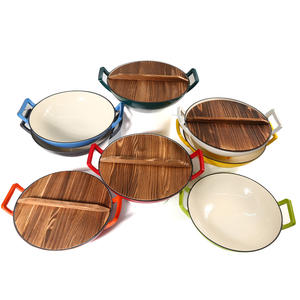 घरेलू रसोई कस्टम मल्टीकोर 36 सेमी गैर-छड़ी द्वारा लकड़ी के ढक्कन के साथ लकड़ी के ढक्कन के साथ - Product Image 3