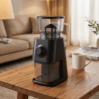 Moulin à café électrique mécanique domestique à contrôle quantitatif, trapézoïdal, noir mat, avec bac à poudre amovible et meule conique