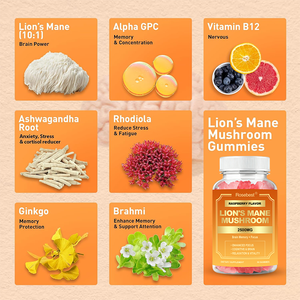 Rosebest, fabricant chinois, formule de saveur personnalisée, logo, emballage, supplément de gommes à mâcher à l'ashwagandha et aux champignons Lion's Mane avec vitamines - Product Image 2