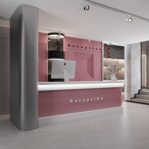 أثاث مكتب استقبال وردي بتصميم بسيط لصالون التجميل محطة ممرضة مستشفى عيادة أسنان مكتب أمامي - Product Image 2