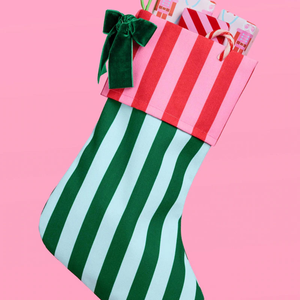 Chaussettes de Noël classiques personnalisées à rayures avec élégant nœud en velours, décoration de cheminée en toile pour les fêtes, cadeau familial - Product Image 2