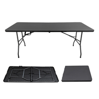 EN581 Table à manger rectangulaire moderne de 180cm poignée de transport pliante en plastique noir blanc léger pour l'entrée extérieure de l'hôtel