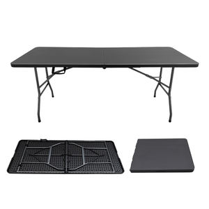 EN581 moderna retangular 180cm mesa de jantar leve plástico preto branco dobrável alça para a entrada do hotel ao ar livre - Product Image 2