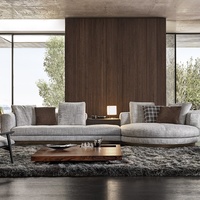 Canapé d'angle minimaliste italien en forme de U pour salon, structure en bois massif, revêtement en coton, canapé d'angle haut de gamme, grand luxe léger