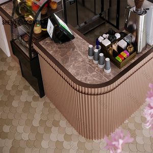 Modern Coffee Shop Interior Design Custom Coffee Shop Display Cabinet <b>Shelf</b> with LED Logo Coffee Shop <b>Bar</b> Working Counter - Product Image 4