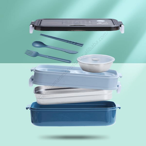 Lonchera Bento de Acero Inoxidable y Plástico de Dos Niveles Syh700 al por Mayor para Almacenamiento de Alimentos para Adultos y Niños - Product Image 5