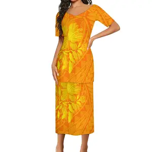 Ensemble 2 pièces pour femmes Samoan Puletasi Dress Polynesian Printed Plus Size Long Maxi Two Piece Skirt Set Dresses