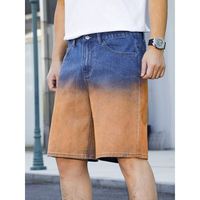 Shorts en jean décontractés pour homme, fabriqués sur mesure, délavés dégradés, finition ombrée bleu à orange, coupe ample décontractée, longueur genou
