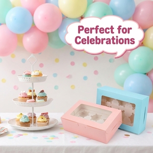 Boîte de transport pour 6 cupcakes avec fenêtre transparente, emballage en papier pour pâtisseries, avec insert pour pâtisseries, biscuits, desserts de fête - Product Image 4