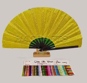 Éventail Pliant en Bambou Écologique 33 cm, Motif Artisanal Musical, Finition Pailletée Argent et Noir, avec Étui en Tissu Peint – Grande Vente - Product Image 4