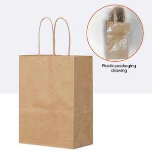 Sac en papier kraft élégant résistant à la déchirure avec logo imprimé personnalisé, pour emballages alimentaires à emporter, sacs de courses avec poignées - Product Image 5