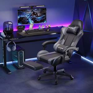 Chaise de jeu ergonomique moderne de style course, dossier haut, pivotante, réglable en hauteur, avec support lombaire et appui-tête, pour bureau et e-sport - Product Image 2