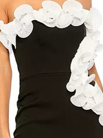 Robe bandage noire élégante pour femme, sans bretelles, taille empire, mini-robe, bordure à volants blancs, robe courte décontractée pour club