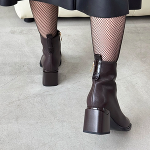 <span class=keywords><strong>Stivaletti</strong></span> Retrò Marrone Scuro con Tacco Spesso, Cerniera e Fibbia Metallica per Autunno e Inverno, Versatili per il Pendolarismo, Stivali da <span class=keywords><strong>Donna</strong></span> - Product Image 4