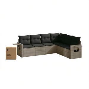 6 Piece Foldable Grey Pe <b>Rattan</b> Garden <b>Sofa</b> Set Outdoor Furniture Contemporary Design Garden Set - Product Image 1