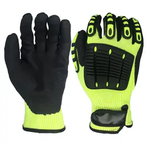 ANSI A5 Anti-cut Hi-vis HPPE Steel knit Sandy Nitrile Palm Coated TPR back Impact Resistant Safety Work Gloves