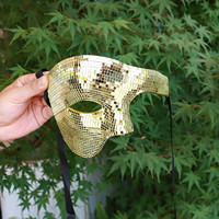 Masque de fête brillant effet boule disco demi-visage I1298 pour déguisement de mascarade