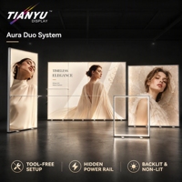 Système d'exposition modulaire TIANYU Aura Duo avec rail d'alimentation intégré haute précision et cadre en tissu rétroéclairé par LED pour salons professionnels