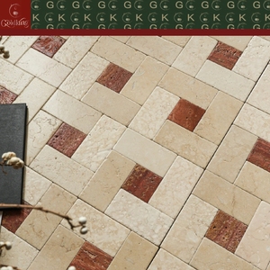 Mosaico de Mármol GOLDKING con Incrustaciones Cuadradas en Color Beige Crema y Rojo Óxido, Montado en Malla, Suministro Directo de Fábrica - Product Image 2