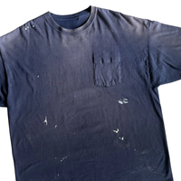 T-shirt vintage délavé effet soleil décoloré avec poche pour homme, coupe oversize, effet vieilli, éclaboussures de peinture, streetwear, en coton, personnalisable OEM