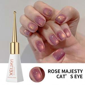 Vernis à ongles semi-permanent magnétique en gel, couleur nude, effet œil de chat, brillant, avec des perles de verre scintillantes, 10 ml - Product Image 3