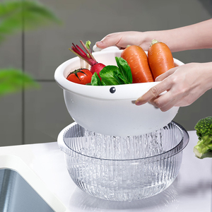Eco-Friendly Double-Layer Plastic <b>Draining</b> Basket PP PET Colander for Washing Fruits & Vegetables in Home Kitchen Use - Product Image 1