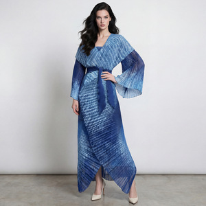 PY Nuevo Vestido de Noche Elegante Miyake Plisado con Mangas Acampanadas y Cinturón, Conjunto Largo Informal, Venta al por Mayor en Línea - Product Image 1
