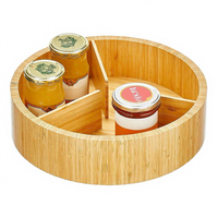 Plateau de rangement rotatif en bambou naturel avec 3 fentes réglables, idéal pour les condiments et la présentation sur table de jardin intérieur - Vente en gros