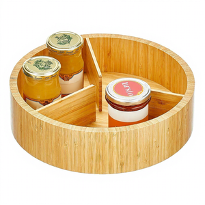 Plateau de rangement rotatif en bambou naturel avec 3 fentes réglables, idéal pour les condiments et la présentation sur table de jardin intérieur - Vente en gros - Product Image 3