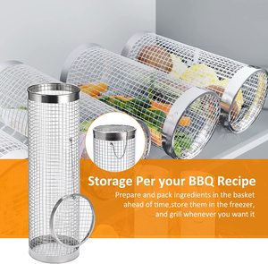 Garden Supplies 2 Pcs Stainless Steel Grill Basket Cylinder BBQ <b>Smoking</b> Accessories Round Rolling Rack Grilling Wire Mesh Basket - Product Image 4