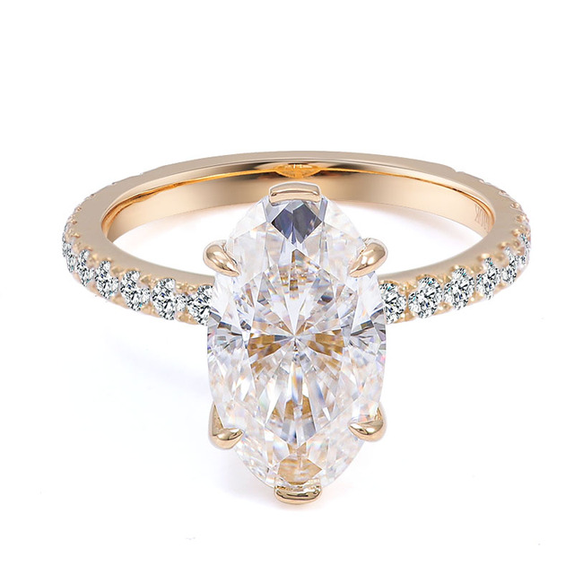 Pure 14K Yellow Real Gold Ring Solitaire Stone Moissanite Ring Wedding 3ct Marquise Cut Engagement Fine Jewelry Ring