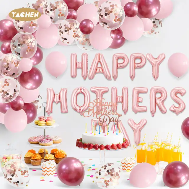 Yachen wholesale pastel pink happy mothers day balloons garland arch kit for mothers day party decoration supplies