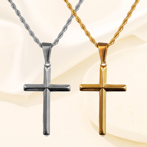 Jesús pieza Cruz collar plateado 22K oro oración gargantilla Cruz colgante collares para hombres joyería regalo personalizado OEM acero inoxidable - Product Image 1