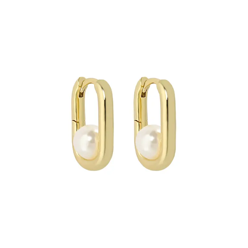 Customize 925 Sterling Silver Jewelry Gold Plated Luxury Geometric Pearl Big Hoop Earrings