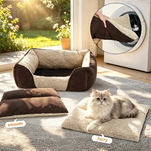 Coussin carré pour animaux de compagnie, canapé pour chien et chat de petite à moyenne taille, en peluche douce avec dossier, utilisation quatre saisons - Product Image 3