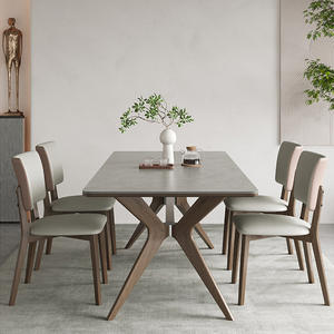 Nordico moderno semplice uso domestico <span class=keywords><strong>tavolo</strong></span> da pranzo bianco frassino legno opaco roccia lastra Color <span class=keywords><strong>noce</strong></span> sedie rettangolare Set da pranzo - Product Image 1