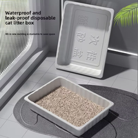 Bac à litière pour chat extra large, jetable, gris, rectangulaire, en PET, 13L, design ouvert, portable, sans lavage, étanche, pour la maison et l'extérieur